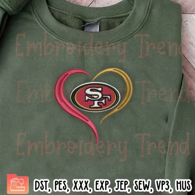 NFL San Francisco 49ers Heart Embroidery Design, Football Lover San Francisco Embroidery Digitizing Pes File