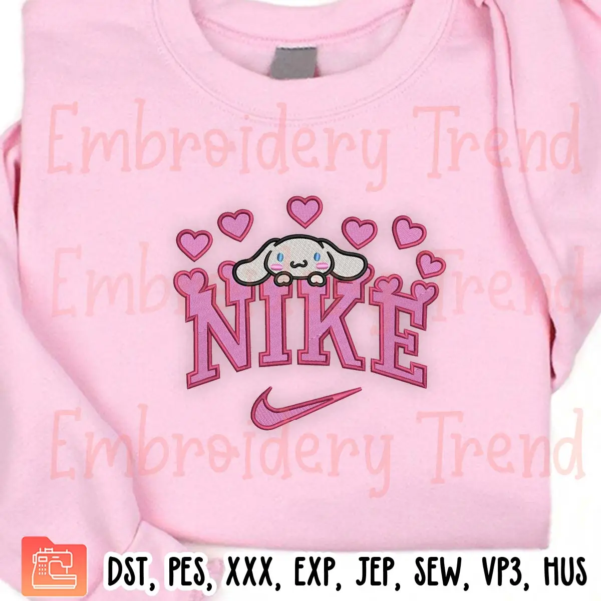 Nike Cinnamoroll Hearts Embroidery Design, Cute Sanrio Valentine Embroidery Digitizing Pes File