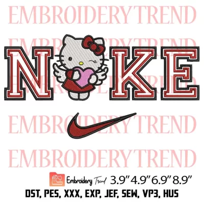 Nike Hello Kitty Cupid Embroidery Design, Hello Kitty Valentine Embroidery Digitizing Pes File