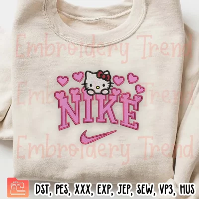 Nike Hello Kitty Hearts Embroidery Design, Sanrio Valentine Embroidery Digitizing Pes File