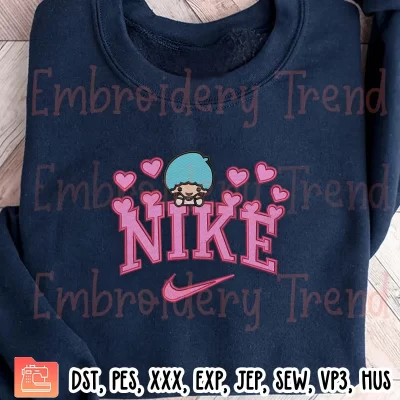 Nike Kiki Sanrio Hearts Embroidery Design, Little Twin Stars Kiki and Lala Embroidery Digitizing Pes File