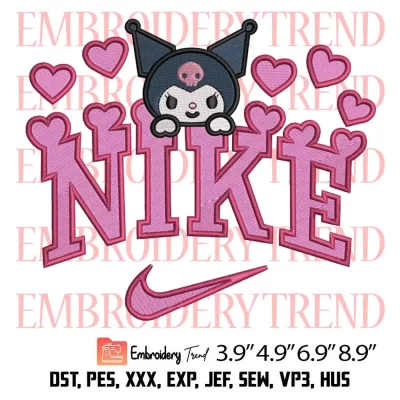 Nike Kuromi Hearts Embroidery Design, Sanrio Valentine Embroidery Digitizing Pes File