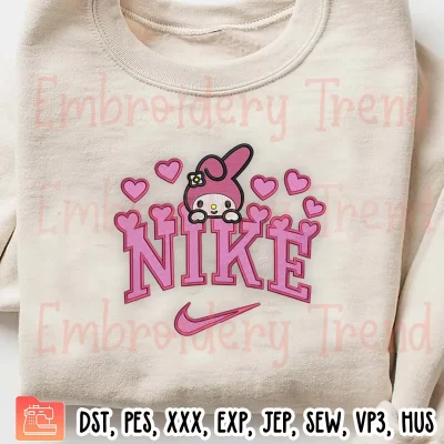 Nike My Melody Hearts Embroidery Design, Sanrio Valentine Embroidery Digitizing Pes File