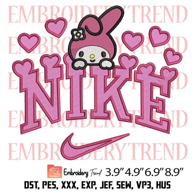 Nike My Melody Hearts Embroidery Design, Sanrio Valentine Embroidery Digitizing Pes File