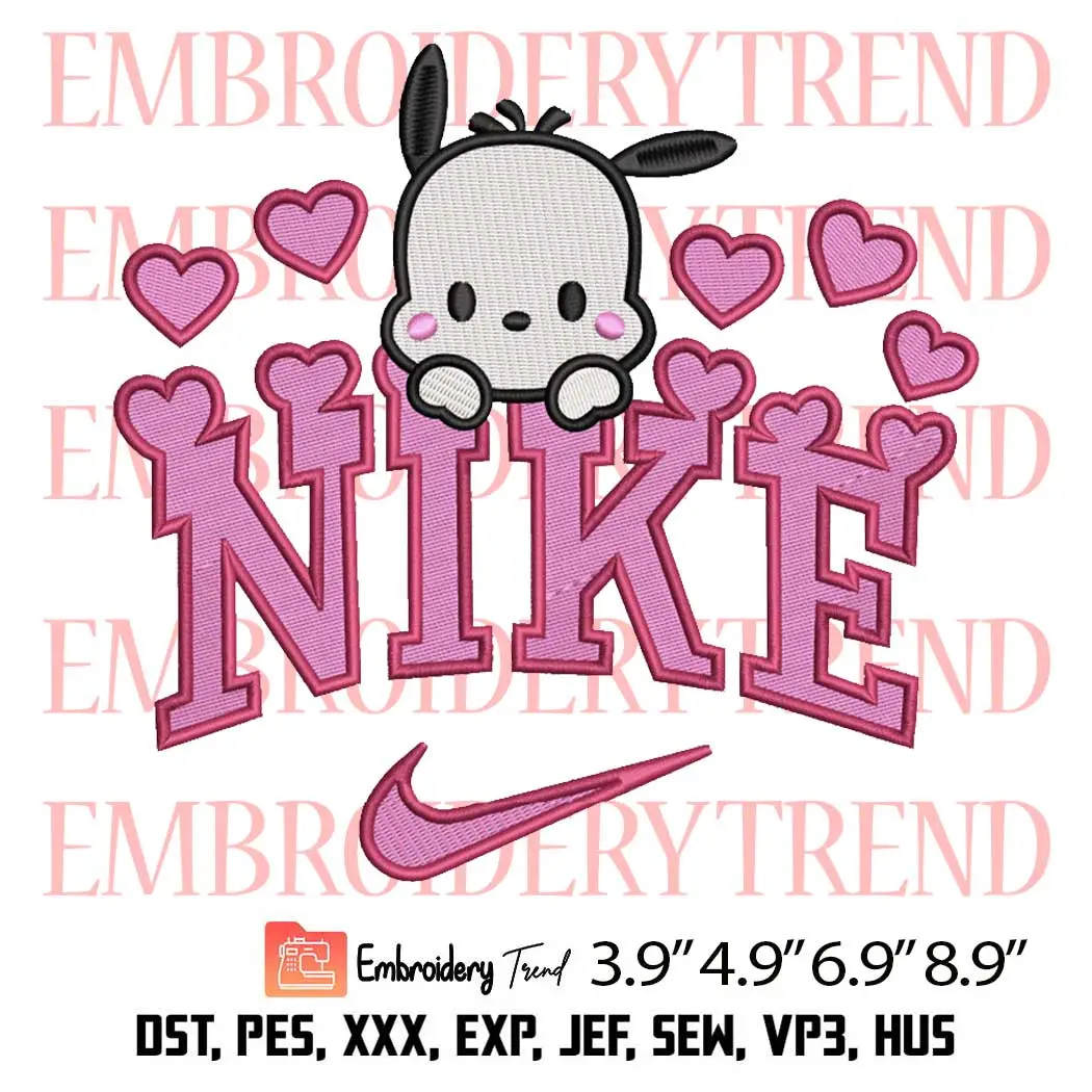 Nike Pochacco Hearts Embroidery Design, Valentine Sanrio Embroidery Digitizing Pes File