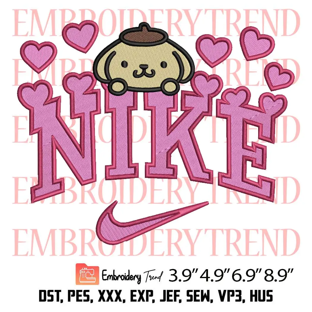Nike Pompompurin Hearts Embroidery Design, Valentine Sanrio Embroidery Digitizing Pes File