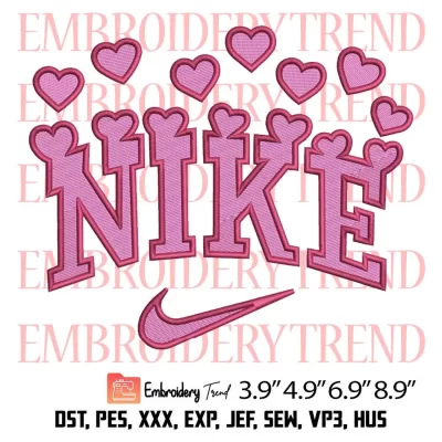 Nike Swoosh Hearts Embroidery Design, Valentine Logo Nike Embroidery Digitizing Pes File