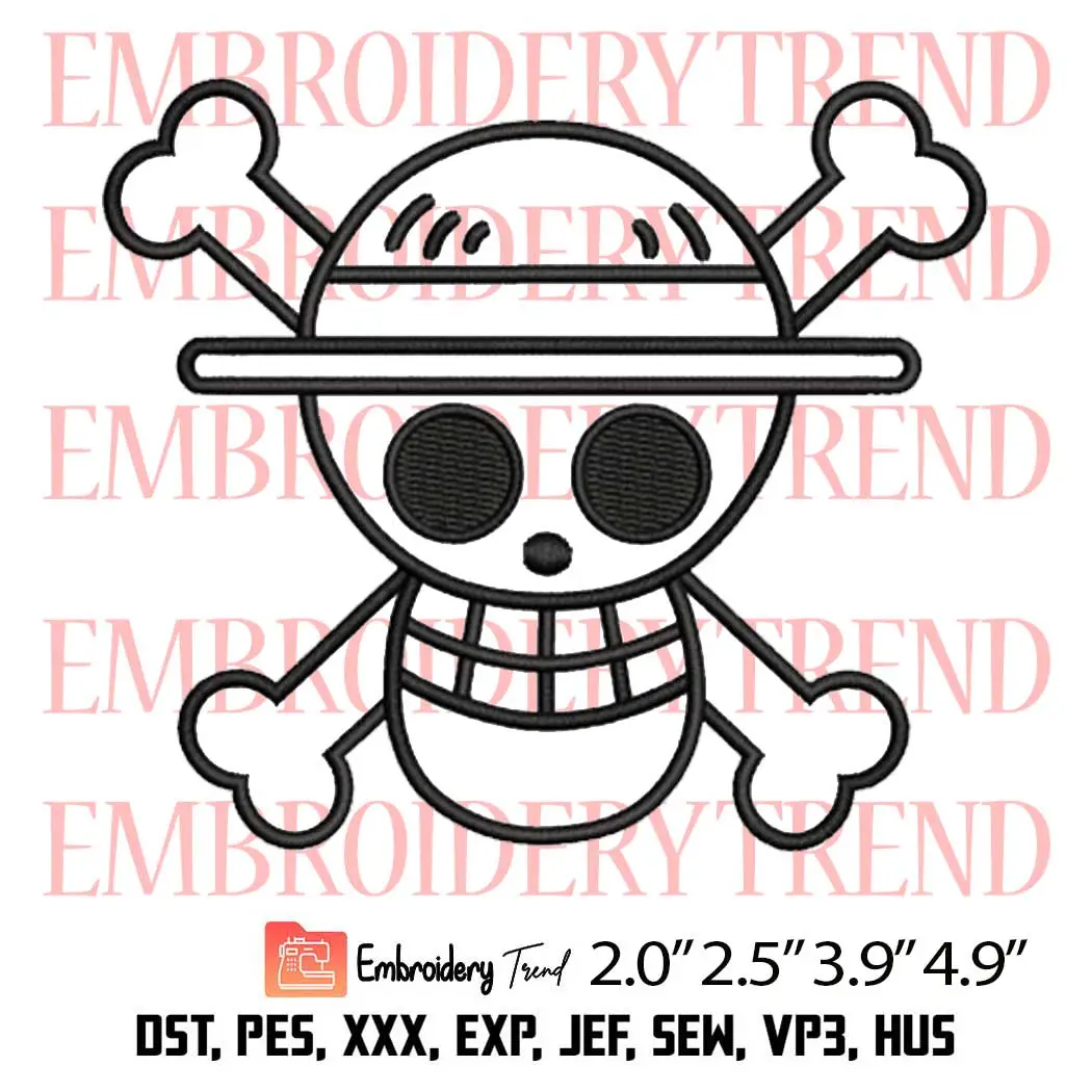 One Piece Luffy Logo Black Embroidery Design, Anime Embroidery Digitizing Pes File
