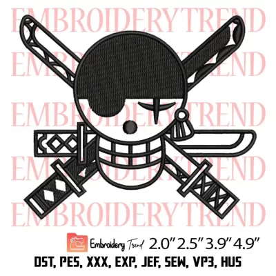 Zoro Logo Black Embroidery Design, One Piece Anime Embroidery Digitizing Pes File