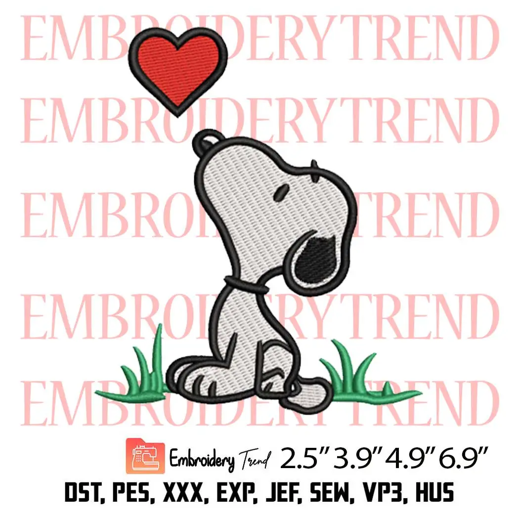Peanuts Snoopy Heart Valentine Embroidery Design, Cute Valentine Snoopy Embroidery Digitizing Pes File