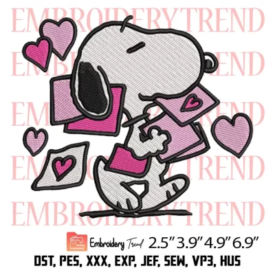 Peanuts Valentines Letter Snoopy Embroidery Design, Peanuts Valentines Day Embroidery Digitizing Pes File
