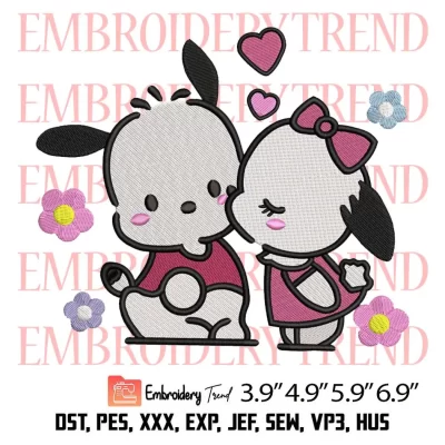 Pochacco and Pochamii Kiss Embroidery Design, Sanrio Valentine Embroidery Digitizing Pes File