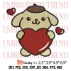 Pochacco with Heart Embroidery Design, Valentine Sanrio Embroidery Digitizing Pes File