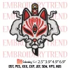 Fox Mask Torii And Bell Embroidery Design, Japanese Kitsune MasK Embroidery Digitizing Pes File