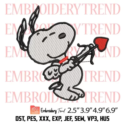 Snoopy Cupid Valentine Embroidery Design, Peanuts Snoopy Embroidery Digitizing Pes File