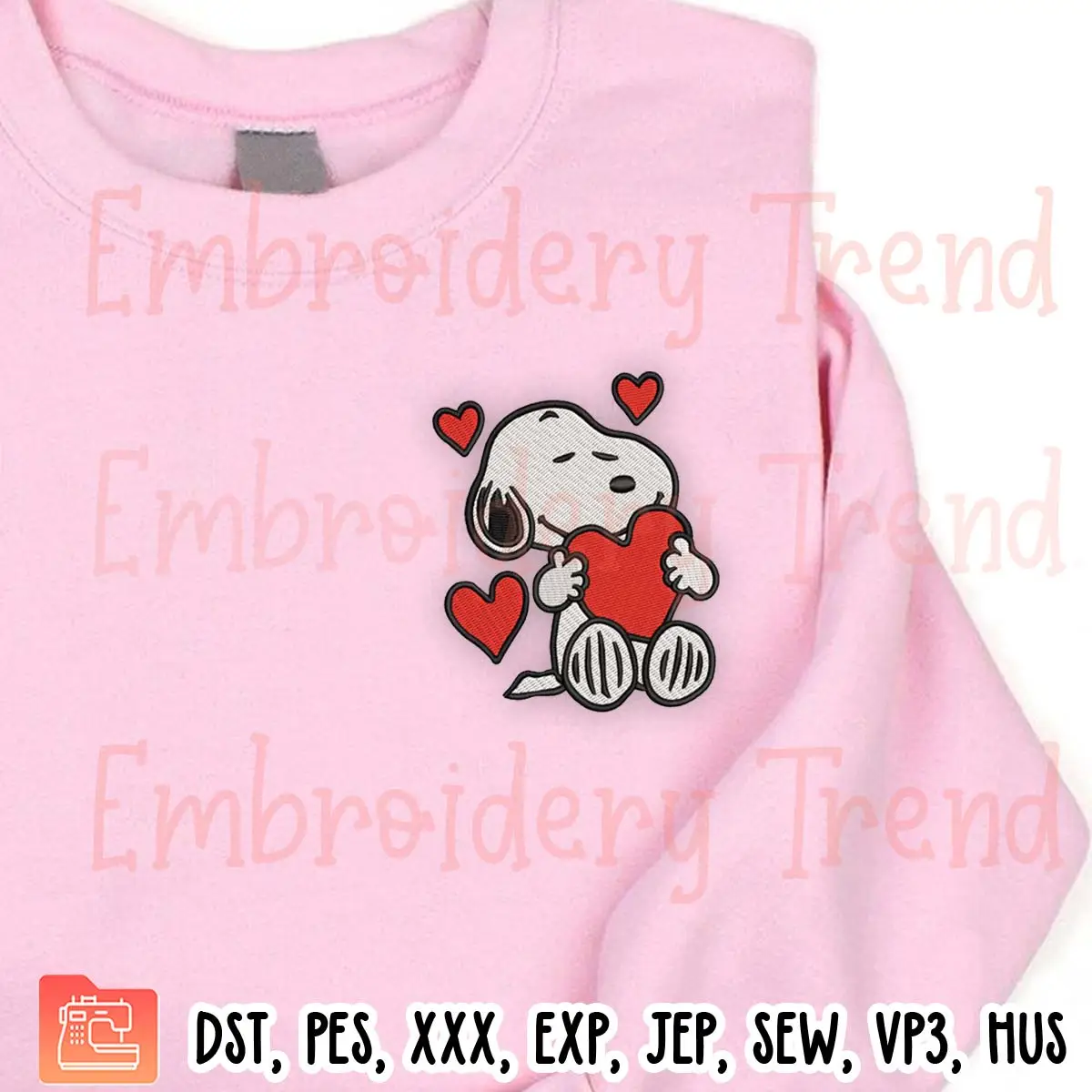 Snoopy Hugging Hearts Embroidery Design, Valentine Snoopy Embroidery Digitizing Pes File