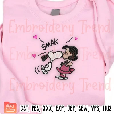 Snoopy Kissing Lucy Embroidery Design, Peanuts Valentine Embroidery Digitizing Pes File