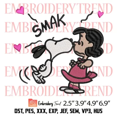 Snoopy Kissing Lucy Embroidery Design, Peanuts Valentine Embroidery Digitizing Pes File