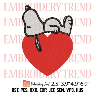 Snoopy Laying On Heart Embroidery Design, Valentines Day Embroidery Digitizing Pes File