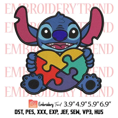 Stitch Holding Autism Heart Embroidery Design, Autism Awareness Embroidery Digitizing Pes File