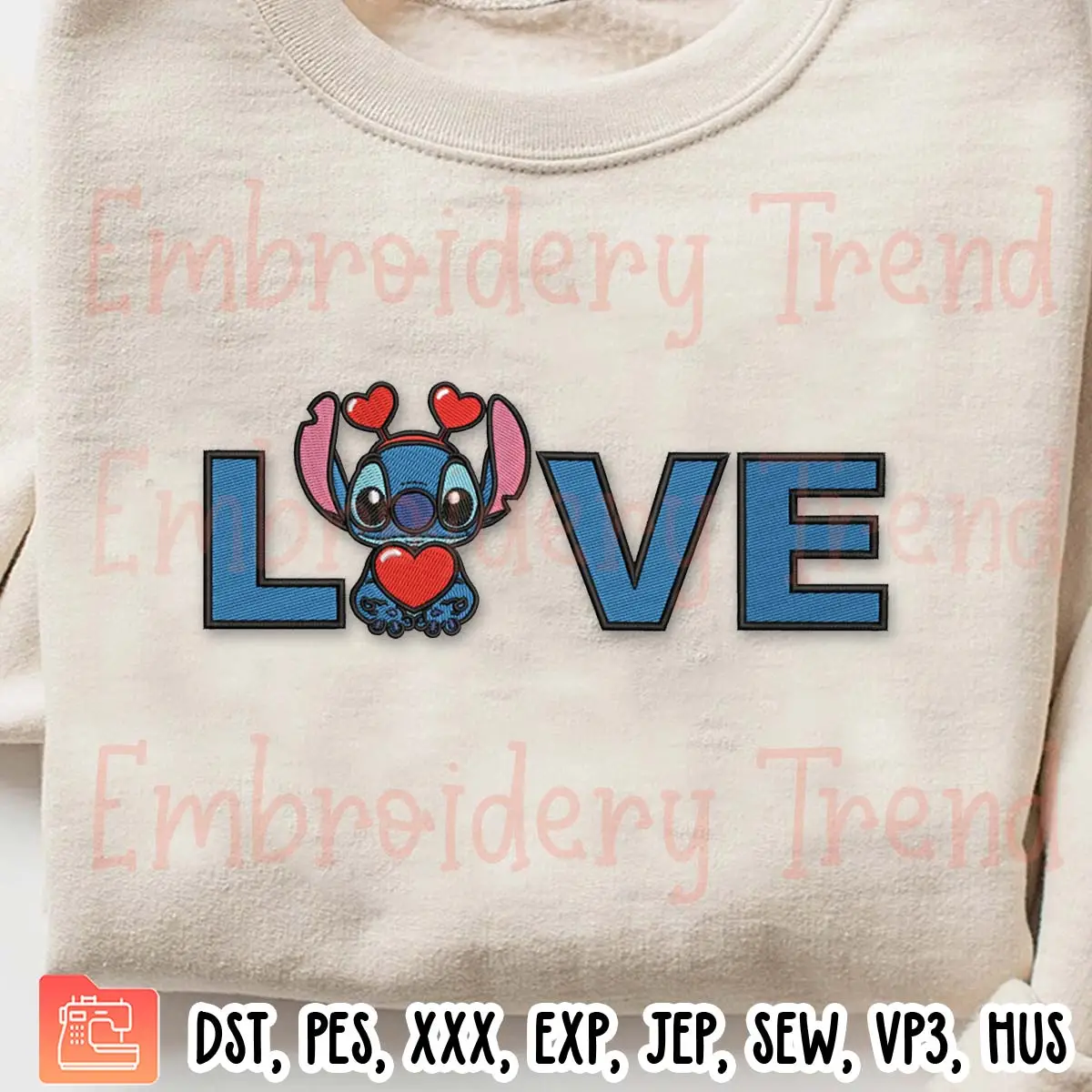 Stitch Love Disney Valentine Embroidery Design, Cute Stitch Embroidery Digitizing Pes File