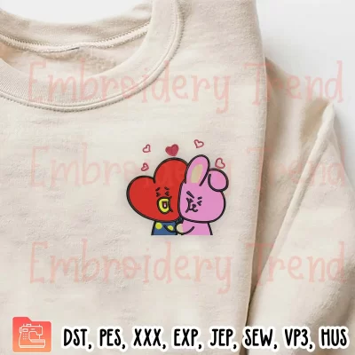 Tata and Cooky Embroidery Design, BTS Kpop Embroidery Digitizing Pes File