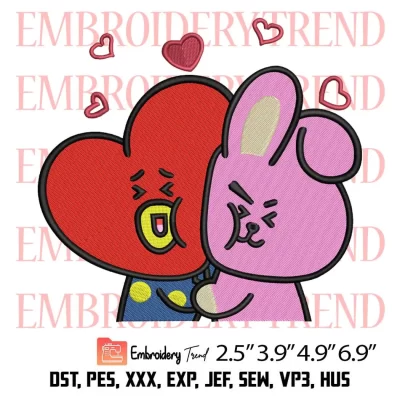 Tata and Cooky Embroidery Design, BTS Kpop Embroidery Digitizing Pes File