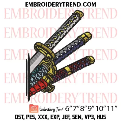 Three Swords Zoro One Piece Embroidery Design, Anime Embroidery Digitizing Pes File