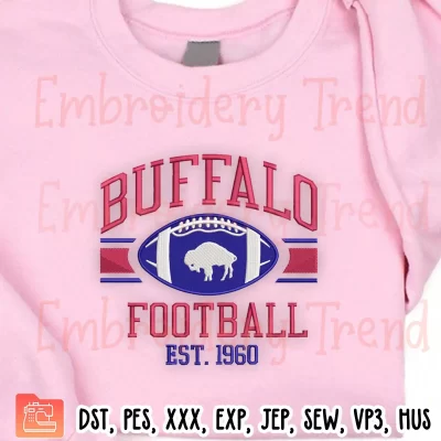 Vintage Buffalo Football EST 1960 Embroidery Design, American Football Embroidery Digitizing Pes File