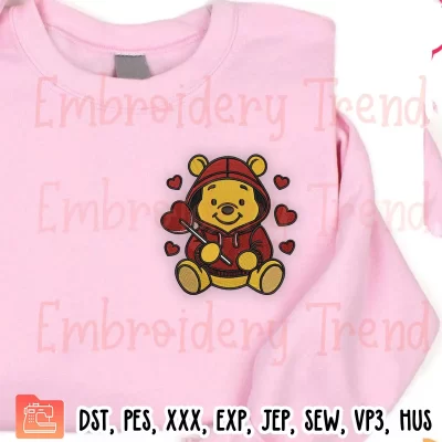 Winnie The Pooh Candy Hearts Embroidery Design, Cute Pooh Bear Valentine Embroidery Digitizing Pes File