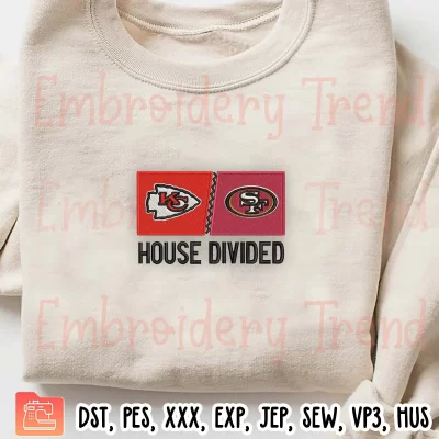 Chiefs vs 49ers House Divided Embroidery Design, NFL American Football Embroidery Digitizing Pes File