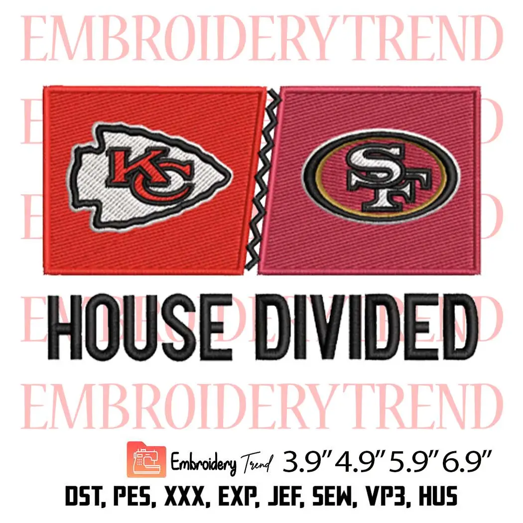 Chiefs vs 49ers House Divided Embroidery Design, NFL American Football Embroidery Digitizing Pes File