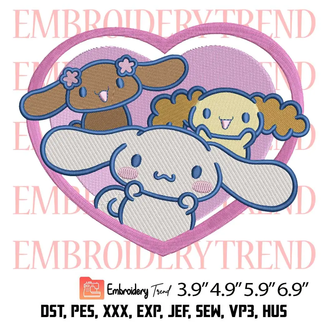 Cinnamoroll Mocha Chiffon Embroidery Design, Sanrio Valentine Heart Embroidery Digitizing Pes File