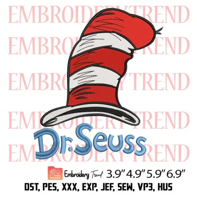 Hat Dr Seuss Read Embroidery Design, Cat in the Hat Embroidery Digitizing Pes File