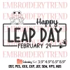 Hoppy Leap Day Embroidery Design, Frog Leap Day Embroidery Digitizing Pes File