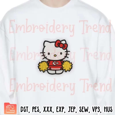 Hello Kitty Cheerleader KC Chiefs Embroidery Design, Football Cheerleader Fan Embroidery Digitizing Pes File