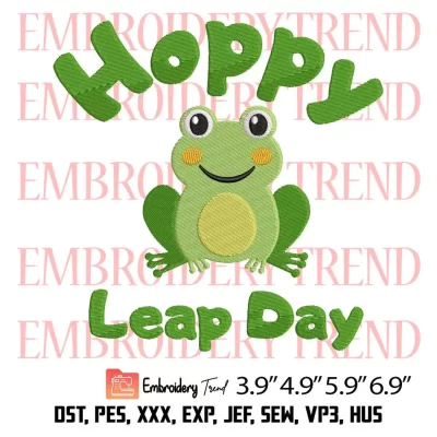 Hoppy Leap Day Embroidery Design, Frog Leap Day Embroidery Digitizing Pes File