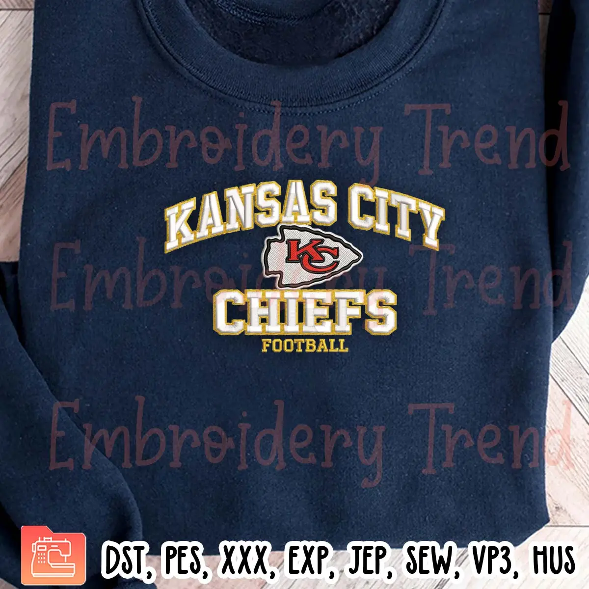 Kansas City Chiefs Football Embroidery Design, NFL Football Embroidery Digitizing Pes File