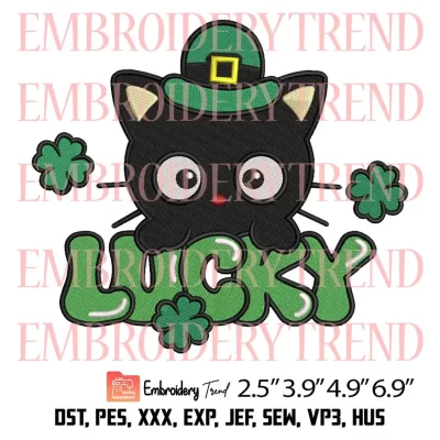 Chococat Lucky Embroidery Design, St Patrick Chococat Shamrocks Embroidery Digitizing Pes File