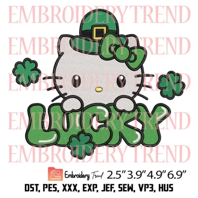 Hello Kitty Lucky Embroidery Design, St Patrick Hello Kitty Shamrocks Embroidery Digitizing Pes File