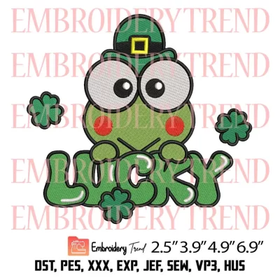Keroppi Lucky Embroidery Design, St Patrick Keroppi Shamrocks Embroidery Digitizing Pes File