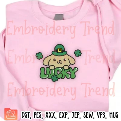 Pompompurin Lucky Embroidery Design, St Patrick Pompompurin Shamrocks Embroidery Digitizing Pes File