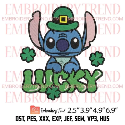 Disney Stitch Lucky Embroidery Design, St Patrick Stitch Shamrocks Embroidery Digitizing Pes File