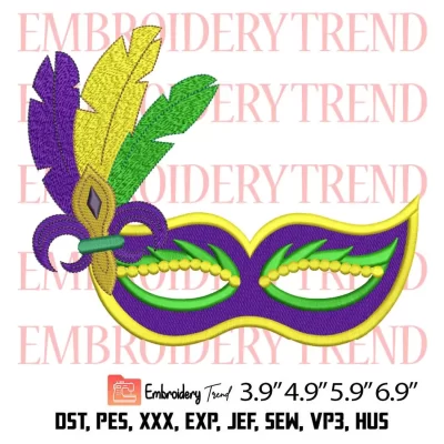 Mardi Gras Feather Mask Embroidery Design, Mardi Gras Embroidery Digitizing Pes File