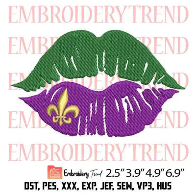 Mardi Gras Dripping Lips Embroidery Design, Mardi Gras Embroidery Digitizing Pes File