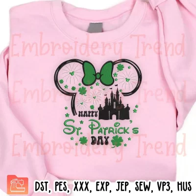 Minnie Mouse St Patricks Day Castle Embroidery Design, Happy St Patrick Day Embroidery Digitizing Pes File
