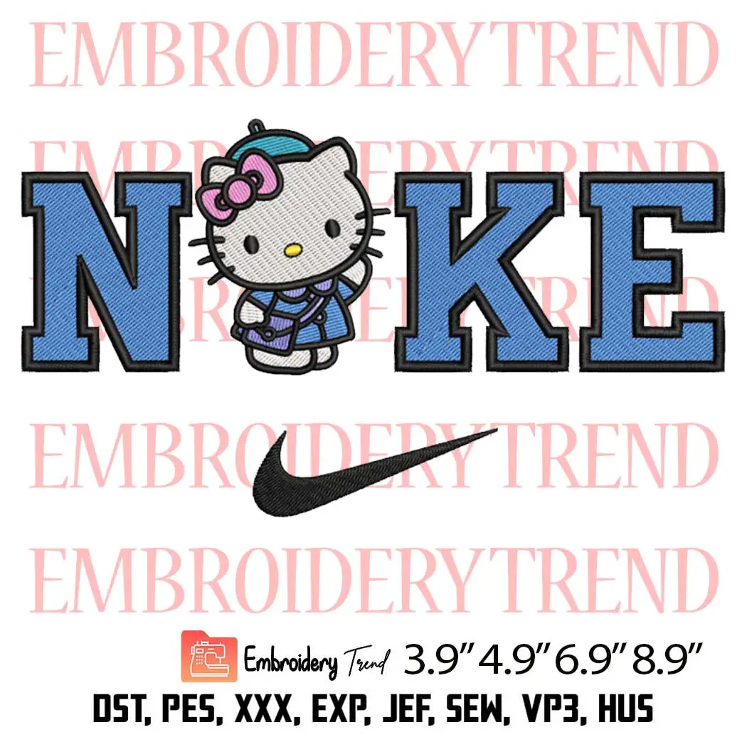 Nike Hello Kitty School Embroidery Design, Funny Hello Kitty Embroidery Digitizing Pes File