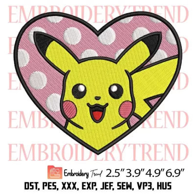 Pikachu Heart Valentine Embroidery Design, Pikachu Valentine Embroidery Digitizing Pes File