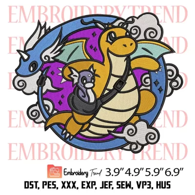 Dragonite Family Embroidery Design, Pokemon Dragonite Embroidery Digitizing Pes File