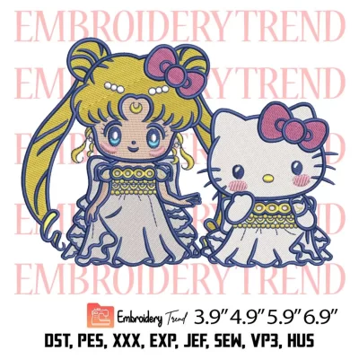 Princess Serenity and Hello Kitty Embroidery Design, Sailor Moon Embroidery Digitizing Pes File